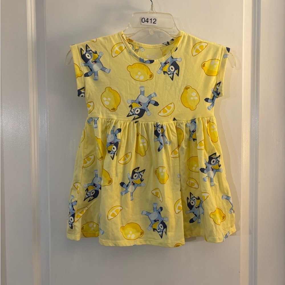 Yellow Bluey & Lemon Print Toddler Dress Sz 3T